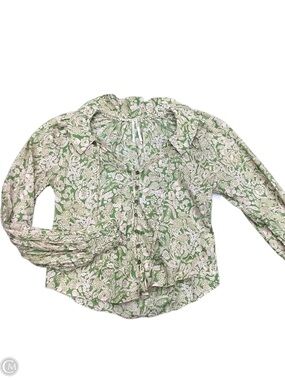 Anthropologie Green Floral Ruffled Button up Blouse